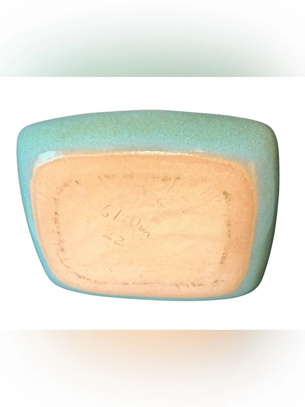 1940’s Signed Glidden Pottery Speckled Matrix Turquoise Glazed Tray Dish